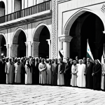 **

"A black and white photograph reminiscent of the 1940s, depicting a group of Lebanese citizens gathered in a town square, holding Lebanese flags. The people are fully clothed in modest, period-appropriate attire. The background shows traditional Lebanese architecture. Safe for work, appropriate content, fully clothed, professional, historical photograph, perfect anatomy, natural proportions, high quality."

**
