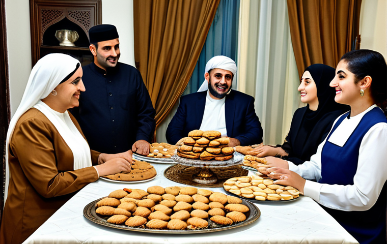 레바논 명절과 그 의의 - **

"A Lebanese family gathering around a table laden with Maamoul cookies during Eid al-Fitr, fully...